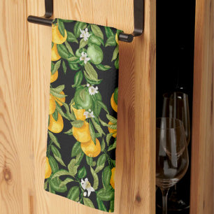Italian Sicilian Lemon Black Mediterranean Citrus Kitchen Towel