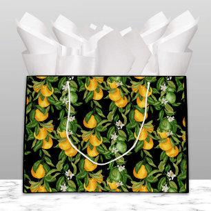Italian & Sicilian Lemons on Black Chic Large Gift Bag
