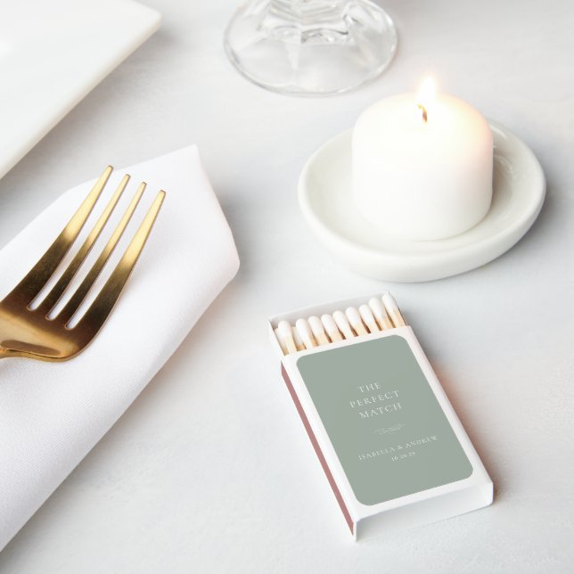 Italian Solid Sage Green Wedding    Matchboxes (Insitu)