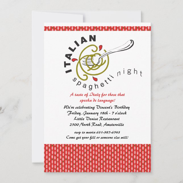 Italian Spaghetti Invitation (Front)