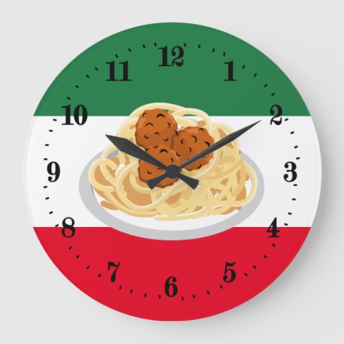 Italian spaghetti meatballs decor large clock