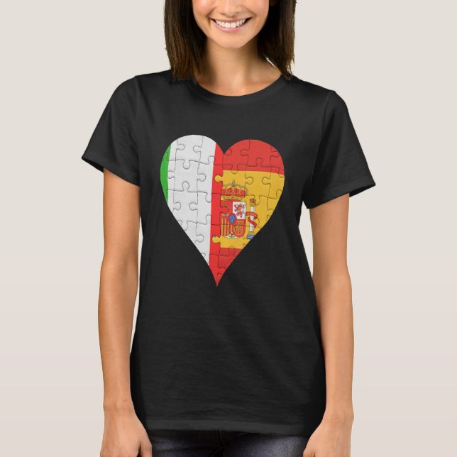 Italian Spanish Flag Heart T-Shirt (Front)