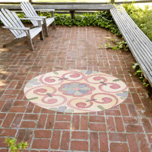 Italian Spanish Majolica Pink Floral Patio Outdoor Rug
