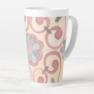 Italian Spanish Majolica Pink Floral Watercolor Latte Mug