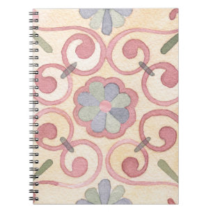 Italian Spanish Majolica Pink Floral Watercolor Notebook