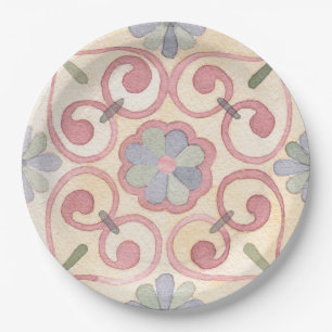 Italian Spanish Majolica Pink Floral Watercolor Paper Plates