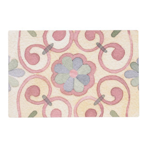 Italian Spanish Majolica Pink Floral Watercolor Placemat