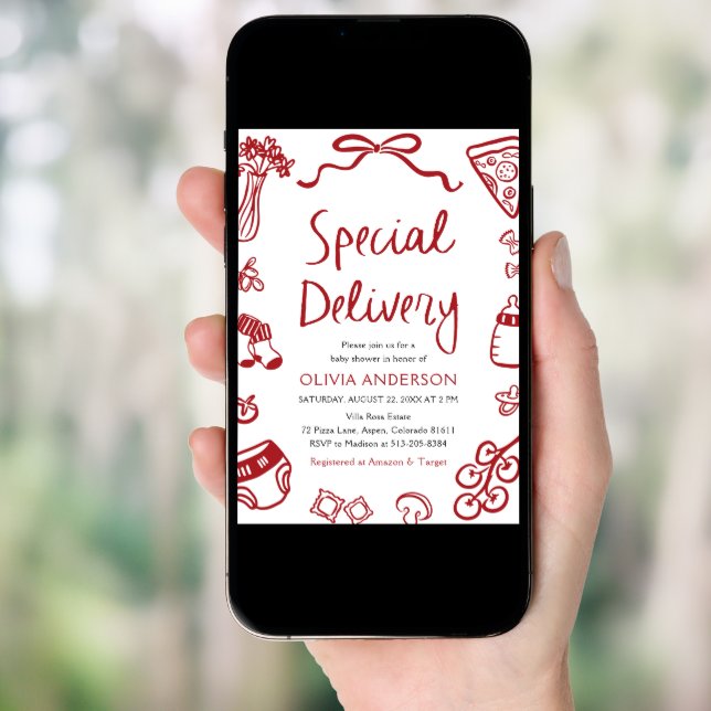 Italian Special Delivery Whimsical Baby Shower Invitation (Front Digital)