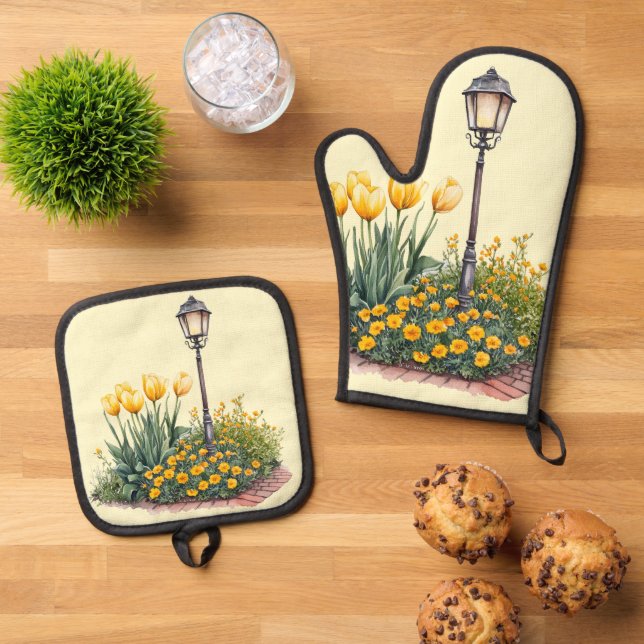Italian Spring Clipart Oven Mitt & Pot Holder Set (Top Down)