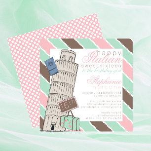 Italian Spumoni Leaning Tower Sweet 16 Birthday Invitation