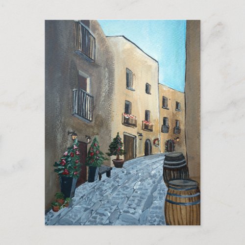 Italian street on Christmas  Sicily Medieval Postcard