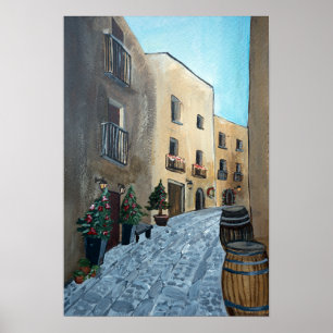 Italian street on Christmas Sicily, Medieval Poster