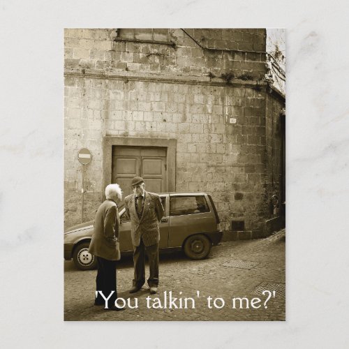 Italian street scene in sepia postcard mafia text