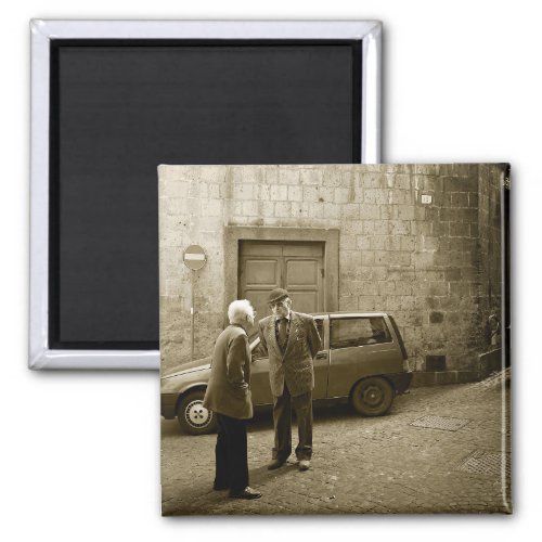 Italian street scene in sepia square magnet