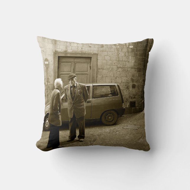 Italian street scene in sepia square throw pillow (Front)