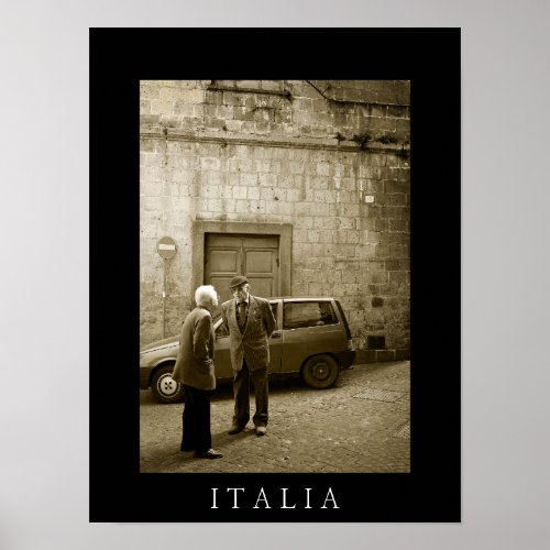 Italian street scene sepia and black poster print