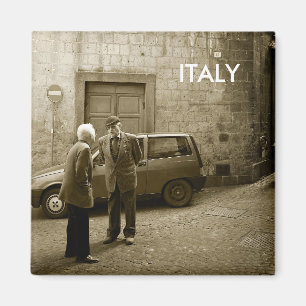 Italian street scene square magnet with text Italy