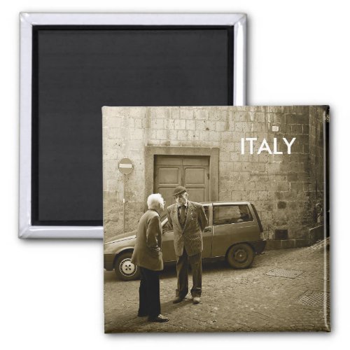 Italian street scene square magnet with text Italy