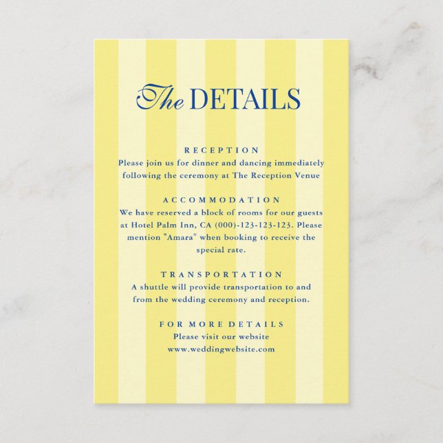 Italian Striped Blue & Yellow Wedding Details Enclosure Card (Front)