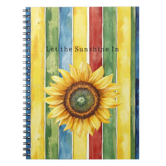 Italian Stripes Blue Yellow Green Red Sunflower Notebook (Front)