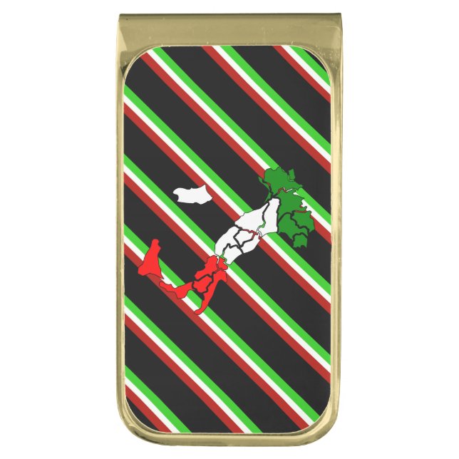 Italian stripes flag gold finish money clip (Front Vertical)