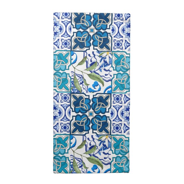Italian style ,blue tiles          cloth napkin (Half Fold)