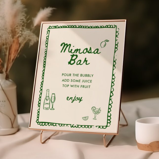 Italian Style Green Hand Drawn Mimosa Bar Poster (Creator Uploaded)