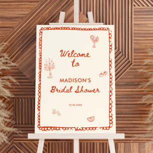Italian Style Hand Drawn Bridal Shower Welcome Foam Board