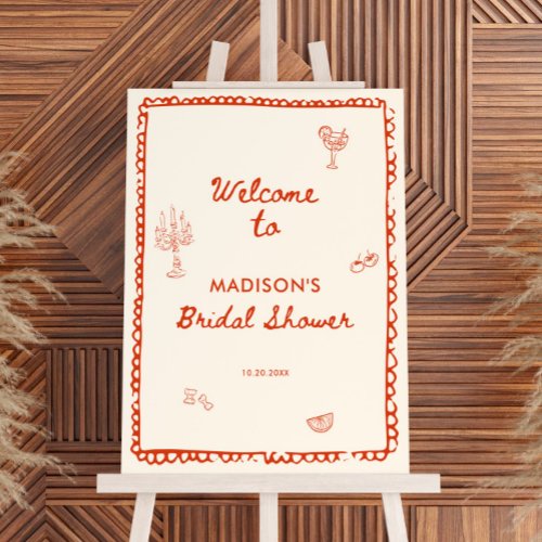 Italian Style Hand Drawn Bridal Shower Welcome Foam Board