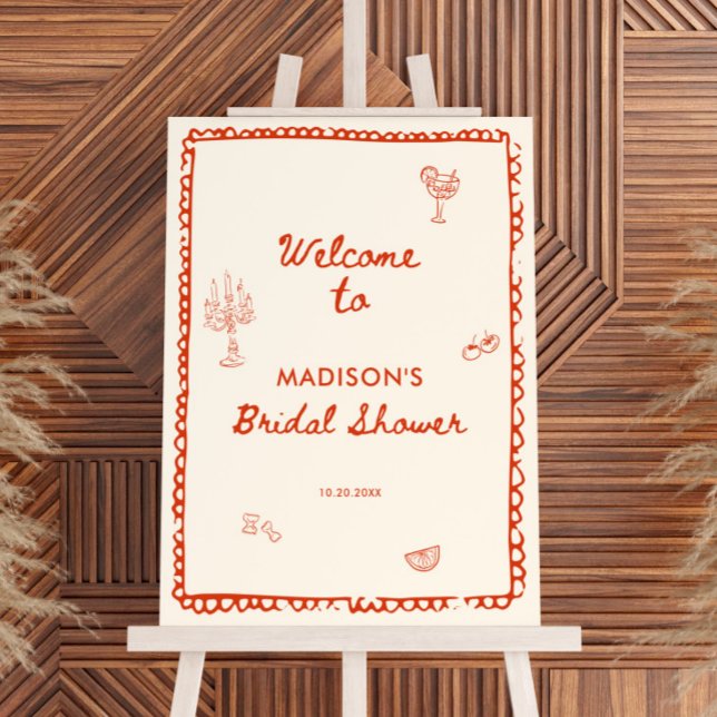 Italian Style Hand Drawn Bridal Shower Welcome Foam Board (Creator Uploaded)