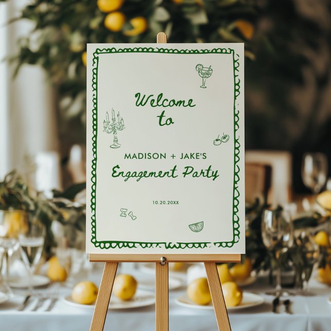 Italian Style Hand Drawn Engagement Party Welcome Foam Board (Creator Uploaded)