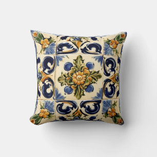 Italian Style, Majolica, Floral, Tile Throw Pillow