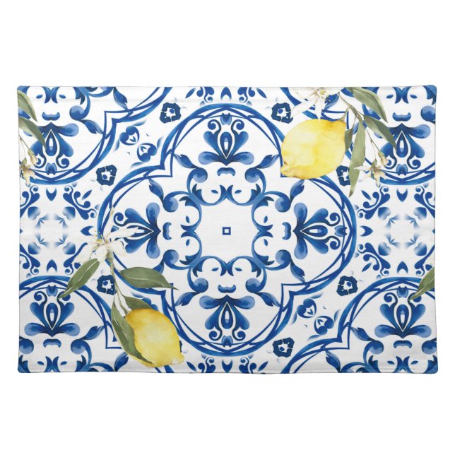 Italian style,mediterranean,majolica,lemon, cloth placemat (Front)