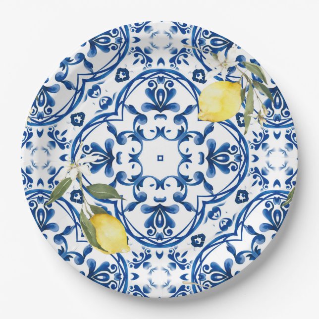 Italian style,mediterranean,majolica,lemon, paper plates (Front)