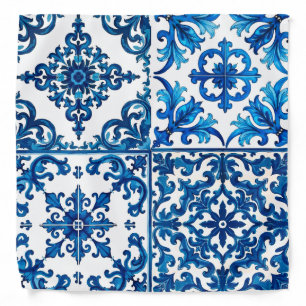 Italian style,Mediterranean,mosaic,blue, Bandana