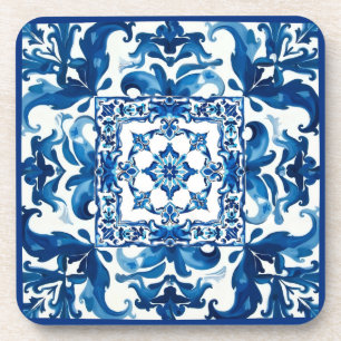 Italian style,Mediterranean,mosaic,blue, Beverage Coaster
