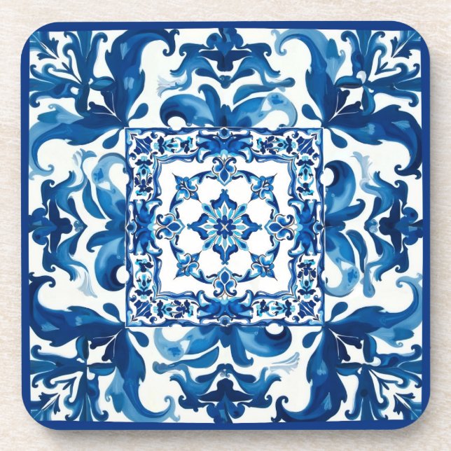 Italian style,Mediterranean,mosaic,blue, Beverage Coaster (Front)