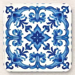 Italian style,Mediterranean,mosaic,blue, Beverage Coaster