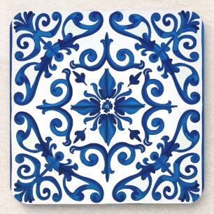 Italian style,Mediterranean,mosaic,blue, Beverage Coaster