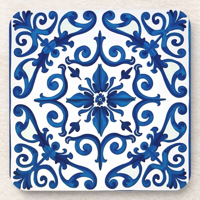 Italian style,Mediterranean,mosaic,blue, Beverage Coaster (Front)