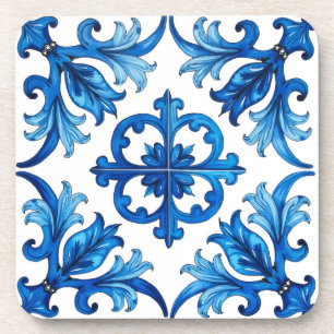 Italian style,Mediterranean,mosaic,blue, Beverage Coaster