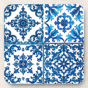 Italian style,Mediterranean,mosaic,blue, Beverage Coaster
