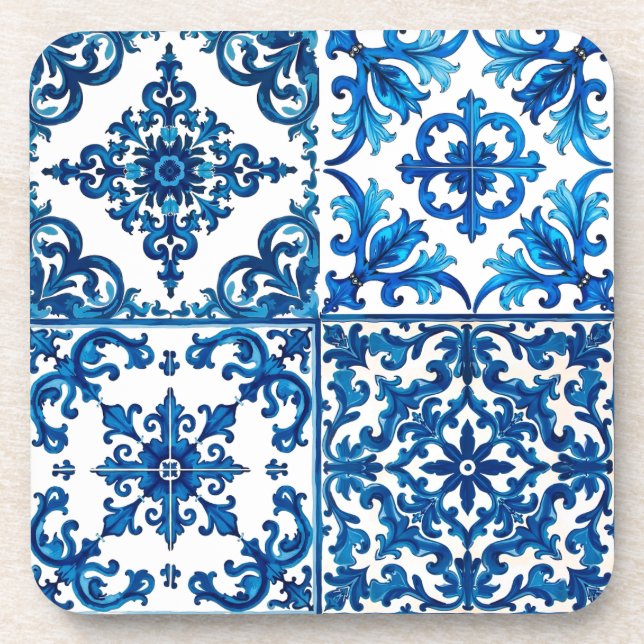 Italian style,Mediterranean,mosaic,blue, Beverage Coaster (Front)
