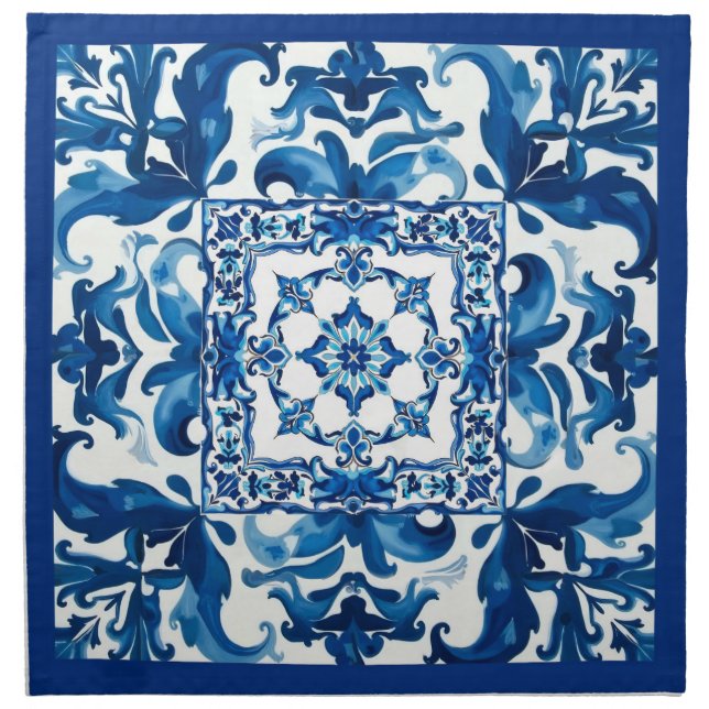 Italian style,Mediterranean,mosaic,blue, Cloth Napkin (Front)