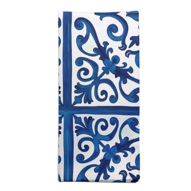 Italian style,Mediterranean,mosaic,blue, Cloth Napkin (Folded)