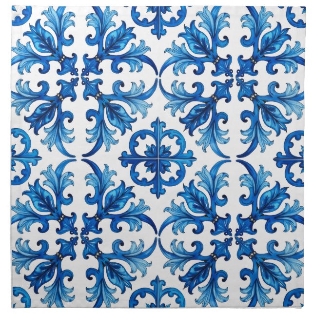 Italian style,Mediterranean,mosaic,blue, Cloth Napkin (Front)