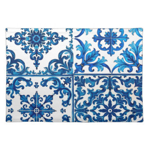 Italian style,Mediterranean,mosaic,blue, Cloth Placemat
