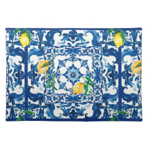 Italian style,Mediterranean,mosaic,blue, Cloth Placemat