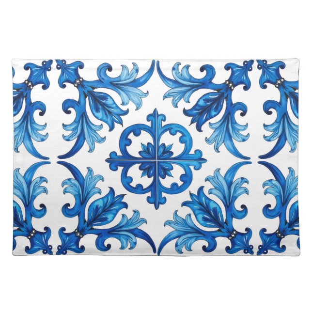 Italian style,Mediterranean,mosaic,blue, Cloth Placemat (Front)