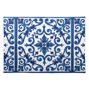 Italian style,Mediterranean,mosaic,blue, Cloth Placemat